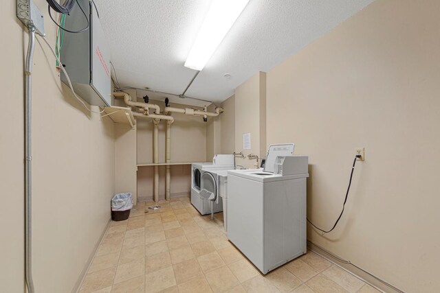 5440 Three Points Blvd Unit 536, Mound, MN 55364 - shared laundry room with washer and clothes dryer, a textured ceiling, and baseboards