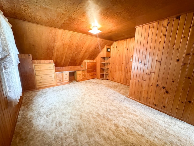 404 5th Ave, Wilmont, MN 56185 - additional living space featuring wood walls, carpet floors, wooden ceiling, and lofted ceiling