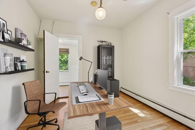 1125 James Ave, Saint Paul, MN 55105 - exercise area with a baseboard heating unit, healthy amount of natural light, and wood finished floors