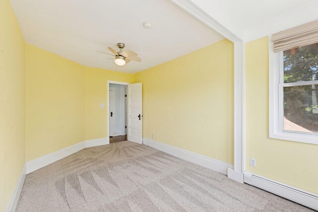 1125 James Ave, Saint Paul, MN 55105 - spare room featuring baseboard heating, carpet flooring, a smoke detector, ceiling fan, and baseboards