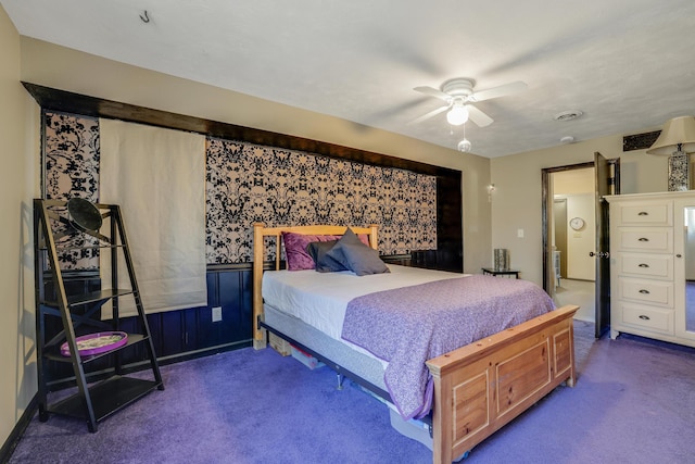 8678 Boiling Springs Ln, Shakopee, MN 55379 - carpeted bedroom featuring a ceiling fan and a wainscoted wall