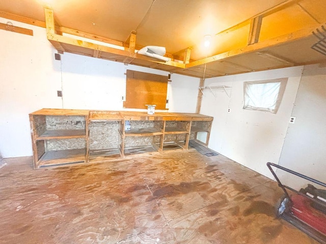 below grade area with a workshop area