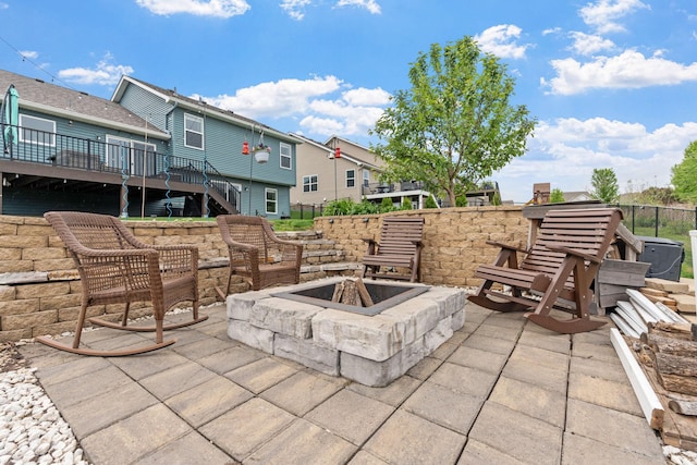 20938 Grommet Ave, Lakeville, MN 55044 - view of patio with stairs, a fire pit, and a deck