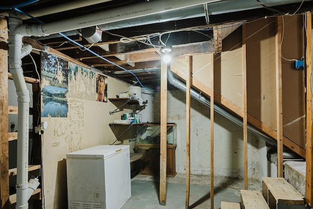 435 6th St, Cloquet, MN 55720 - unfinished basement with white refrigerator