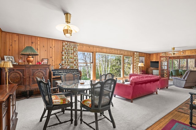 21895 County Road 8, Bovey, MN 55709 - carpeted dining area with wood walls and healthy amount of natural light