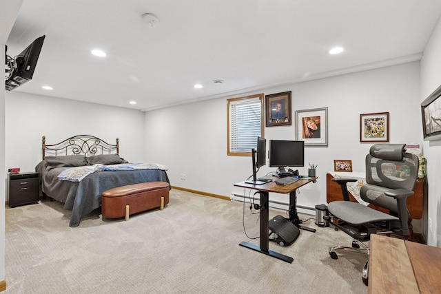 6242 Pecan St, North Branch, MN 55056 - bedroom featuring light carpet, recessed lighting, an office area, and baseboards