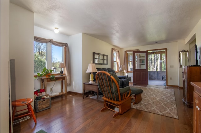 207 2nd Ave W, Balsam Lake, WI 54810 - living area with hardwood / wood-style floors, healthy amount of natural light, baseboards, and a textured ceiling