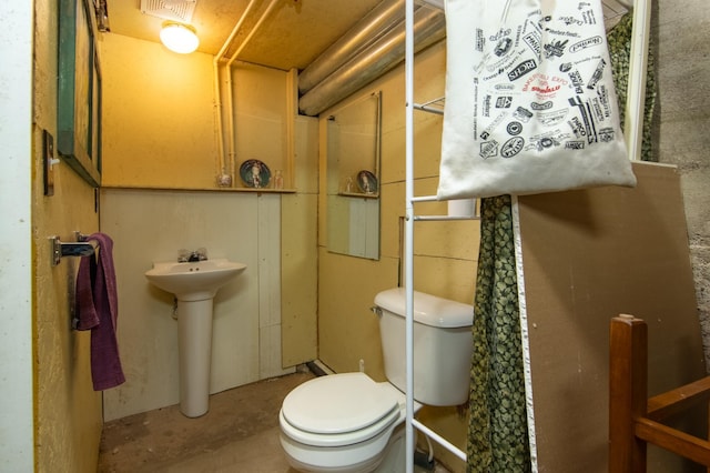 207 2nd Ave W, Balsam Lake, WI 54810 - half bath featuring toilet, unfinished concrete floors, and a sink