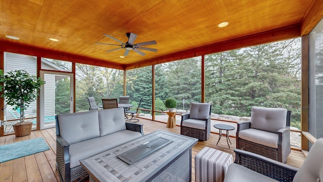 2592 Aspen Pl SW, Rochester, MN 55902 - sunroom / solarium featuring an outdoor hangout area, ceiling fan, and healthy amount of natural light