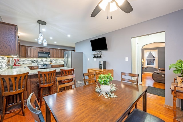 114 3rd Ave E, Truman, MN 56088 - dining space featuring light wood finished floors, ceiling fan, and recessed lighting