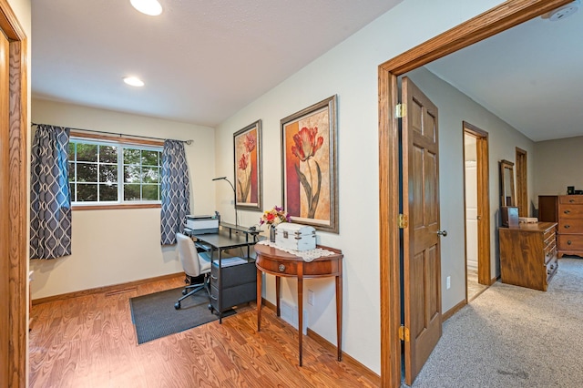 114 3rd Ave E, Truman, MN 56088 - office with baseboards, wood finished floors, and recessed lighting