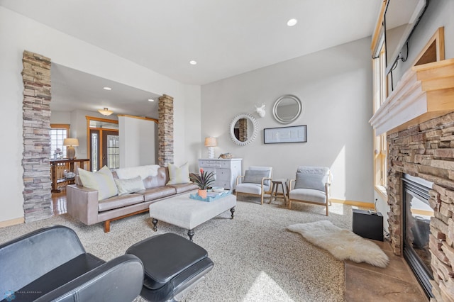 405 12th St NE, Dilworth, MN 56529 - living room with a fireplace, recessed lighting, and baseboards