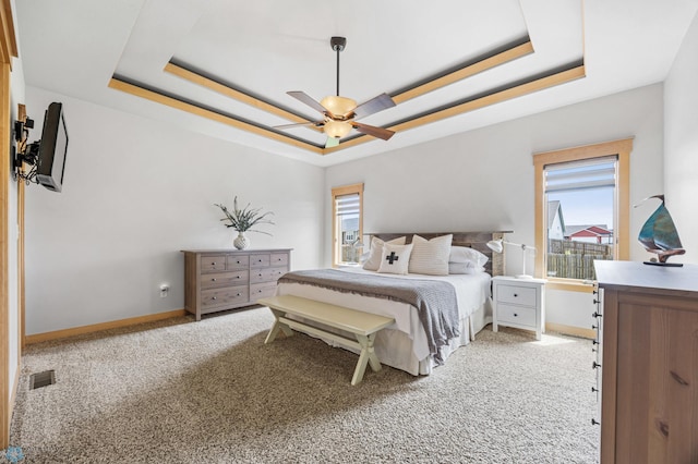 405 12th St NE, Dilworth, MN 56529 - bedroom with a tray ceiling, light colored carpet, and baseboards