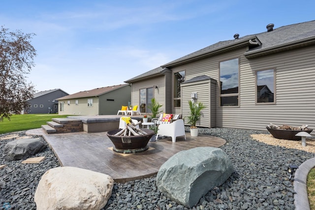 405 12th St NE, Dilworth, MN 56529 - view of patio with an outdoor fire pit and a residential view