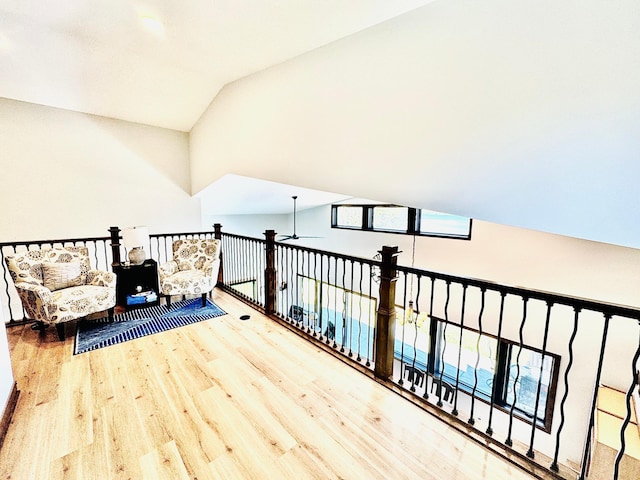 30710 County Road 45, Marcell Twp, MN 56628 - unfurnished room with ceiling fan, wood finished floors, and vaulted ceiling