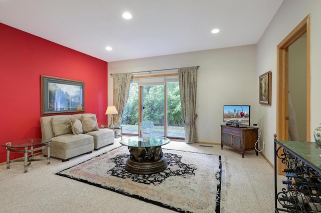 8207 Norman Creek Trl, Bloomington, MN 55437 - carpeted living area with recessed lighting, baseboards, and an accent wall
