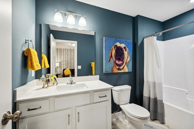 12730 8th Ave S, Zimmerman, MN 55398 - bathroom featuring toilet, vanity, and shower / bathtub combination with curtain