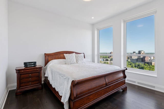 1111 River Pkwy Unit 24C, Minneapolis, MN 55415 - bedroom featuring baseboards, dark wood-type flooring, and recessed lighting