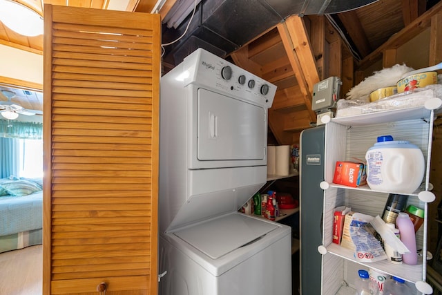 209 9 1/2 Ave, Turtle Lake, WI 54889 - washroom featuring stacked washing machine and dryer