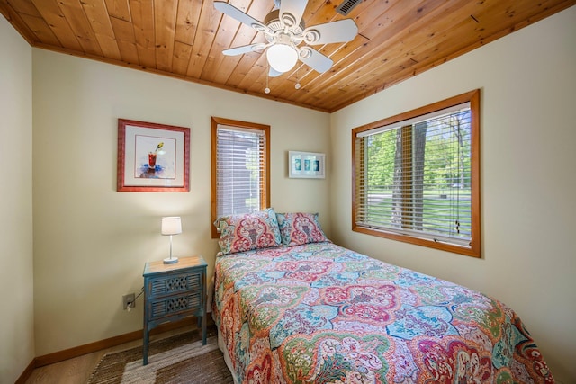209 9 1/2 Ave, Turtle Lake, WI 54889 - bedroom featuring wood ceiling, a ceiling fan, and baseboards