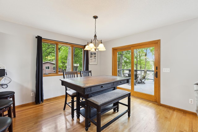 25306 Csah 4, Dassel Twp, MN 55325 - dining room featuring a chandelier, baseboards, and light wood-type flooring