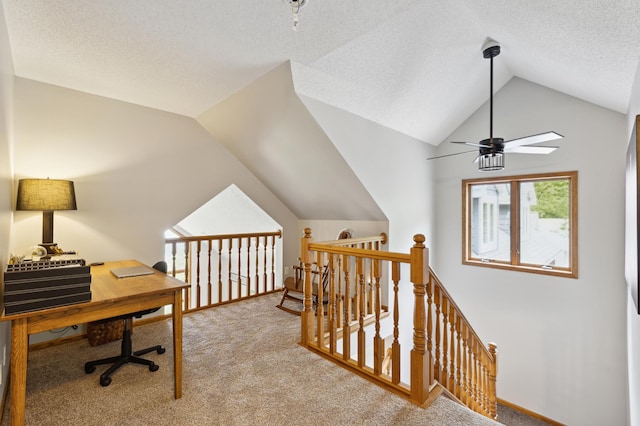 25306 Csah 4, Dassel Twp, MN 55325 - office featuring lofted ceiling, carpet, a textured ceiling, and a ceiling fan