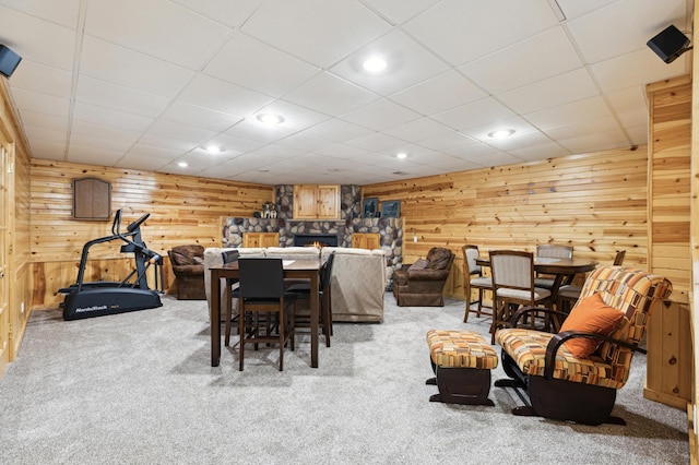 25306 Csah 4, Dassel Twp, MN 55325 - carpeted dining space with wooden walls and recessed lighting