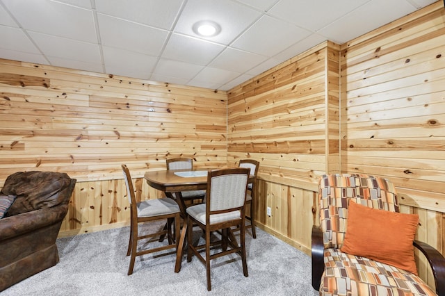 25306 Csah 4, Dassel Twp, MN 55325 - carpeted dining space with wood walls and a drop ceiling