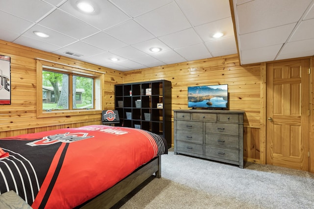 25306 Csah 4, Dassel Twp, MN 55325 - carpeted bedroom with wooden walls, recessed lighting, and a paneled ceiling