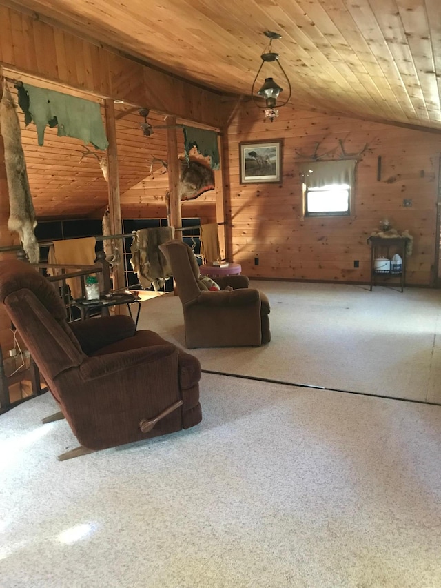 21 Brandon Ln, Grand Marais, MN 55604 - living area featuring wood walls, wood ceiling, and lofted ceiling
