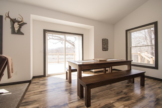8259 Barton Ave NW, Buffalo, MN 55313 - dining space featuring healthy amount of natural light, wood finished floors, and vaulted ceiling