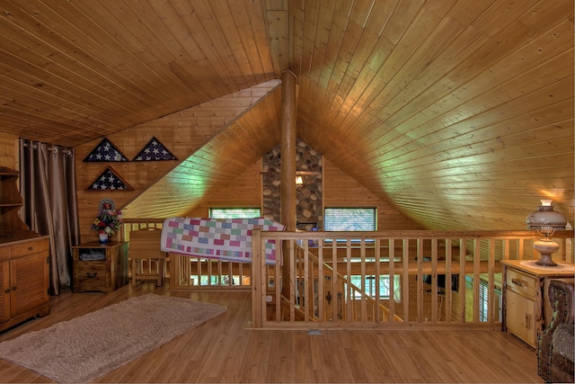 6000 152nd St, Milaca, MN 56353 - additional living space featuring lofted ceiling, wood ceiling, wood walls, and wood finished floors