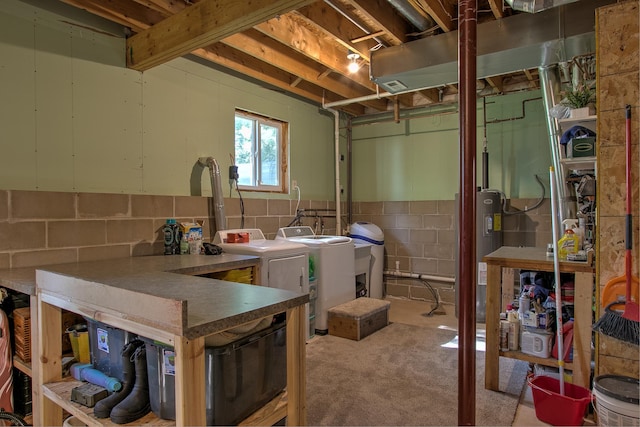 6000 152nd St, Milaca, MN 56353 - below grade area featuring water heater, separate washer and dryer, and carpet flooring