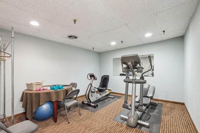 4360 Brookside Ct Unit 206, Edina, MN 55436 - workout area featuring carpet floors, baseboards, recessed lighting, and a paneled ceiling