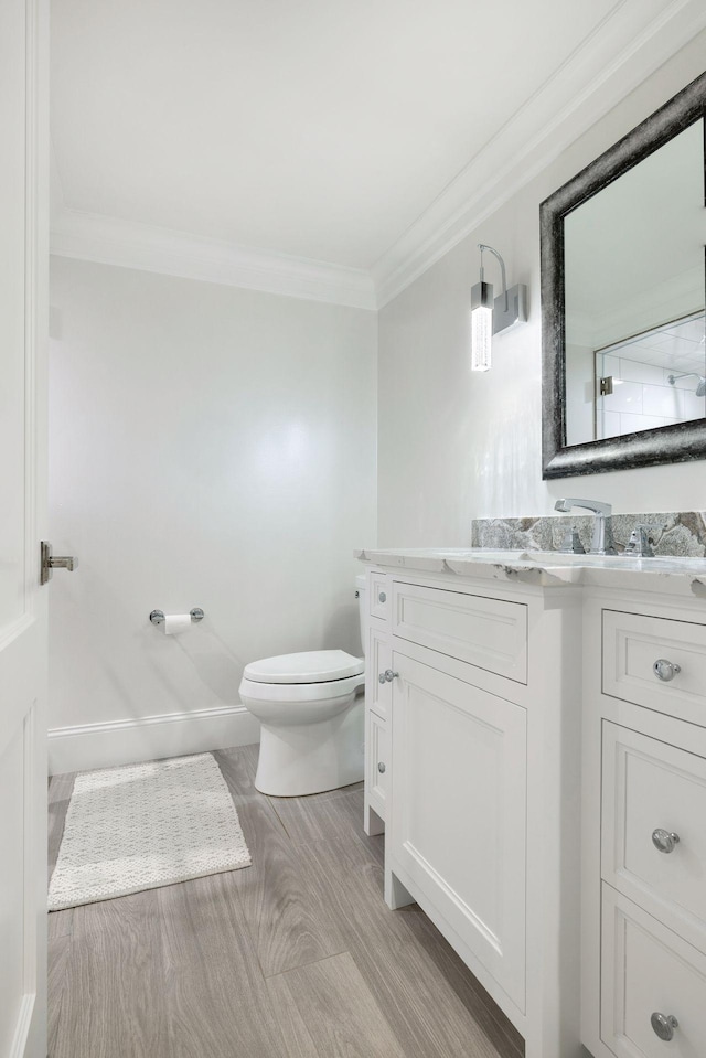 1397 Orono Ln, Orono, MN 55391 - bathroom featuring ornamental molding, toilet, vanity, and baseboards