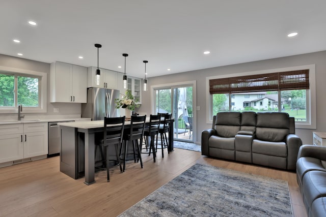 8466 Isleton Ct S, Cottage Grove, MN 55016 - kitchen featuring stainless steel appliances, a sink, open floor plan, light countertops, and healthy amount of natural light