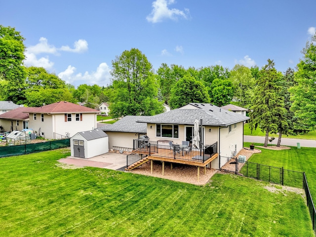 8466 Isleton Ct S, Cottage Grove, MN 55016 - rear view of house with a wooden deck, stairway, a shingled roof, and a gate