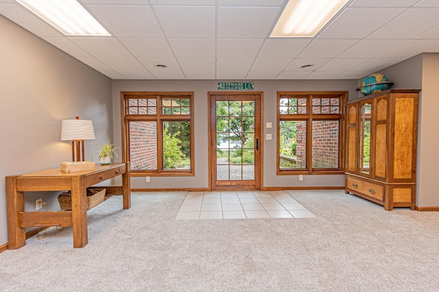 8599 County Road 21 SW, Alexandria, MN 56308 - doorway with carpet floors, a drop ceiling, and baseboards