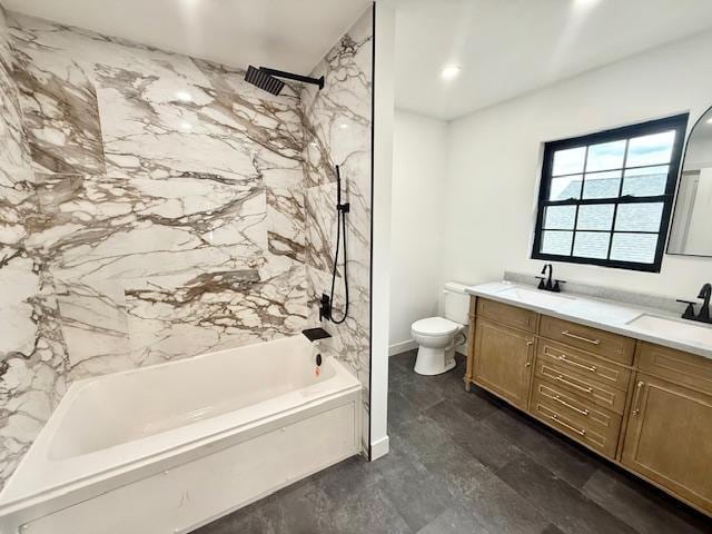 503 3rd St, Redwood Falls, MN 56283 - bathroom with toilet, double vanity, and washtub / shower combination