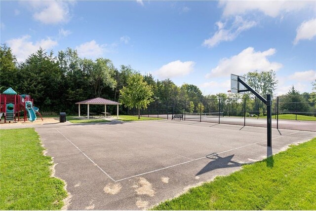 745 Virginia Shores Cir, Victoria, MN 55331 - view of basketball court with community basketball court, a tennis court, and a gazebo
