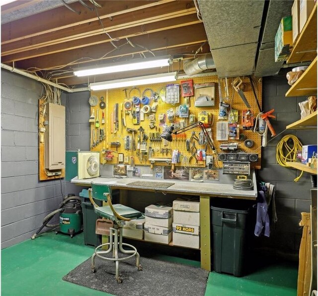745 Virginia Shores Cir, Victoria, MN 55331 - unfinished below grade area featuring a workshop area and electric panel