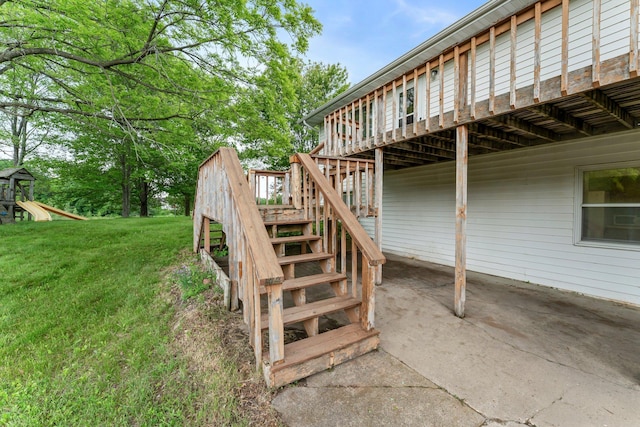 1231 135th St, Amery, WI 54005 - view of patio featuring stairway and a deck