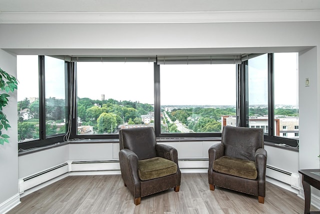 207 5th Ave SW Unit 901, Rochester, MN 55902 - living area featuring ornamental molding, baseboard heating, and wood finished floors