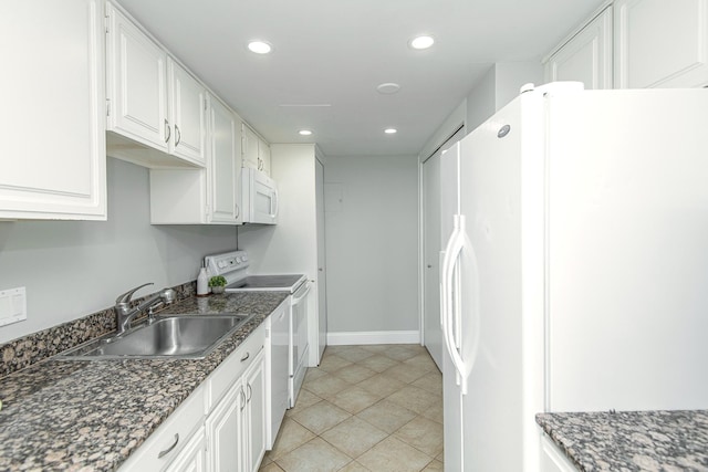 207 5th Ave SW Unit 901, Rochester, MN 55902 - kitchen featuring white appliances, a sink, white cabinets, recessed lighting, and light tile patterned flooring