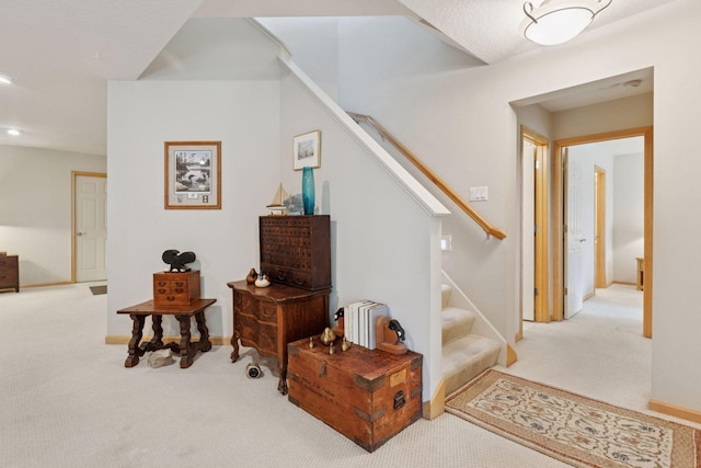 4555 Jewel Ln N, Plymouth, MN 55446 - stairway featuring carpet, baseboards, and radiator heating unit