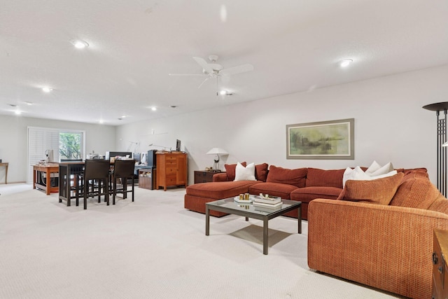 4555 Jewel Ln N, Plymouth, MN 55446 - living area with light colored carpet, ceiling fan, and recessed lighting