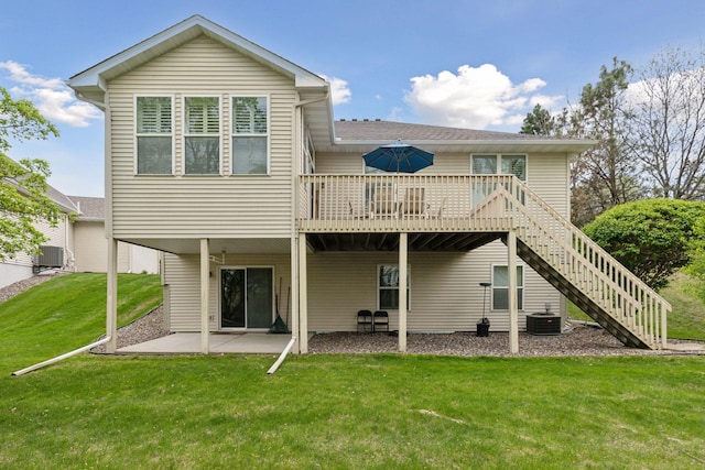4555 Jewel Ln N, Plymouth, MN 55446 - rear view of property with cooling unit, a deck, a yard, a patio area, and stairway
