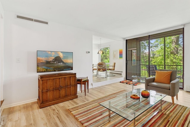 6085 Lincoln Dr Unit 123, Edina, MN 55436 - living area with wood finished floors, baseboards, a baseboard radiator, and expansive windows