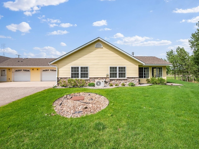 116 Street Cir Unit 104, Miltona, MN 56354 - single story home with driveway, an attached garage, a front yard, and stone siding