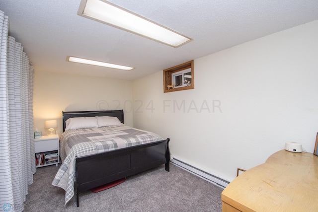 carpeted bedroom featuring a baseboard radiator
